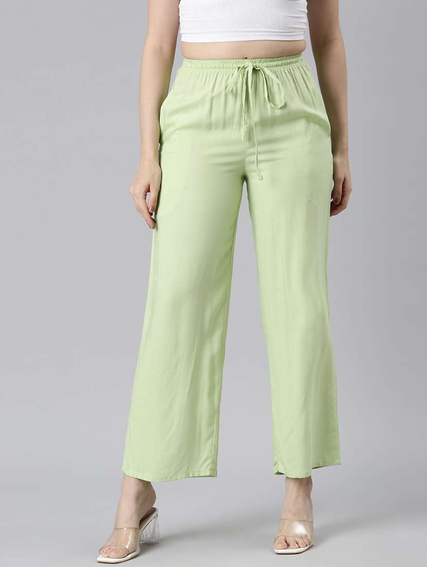 women solid mid rise straight palazzo