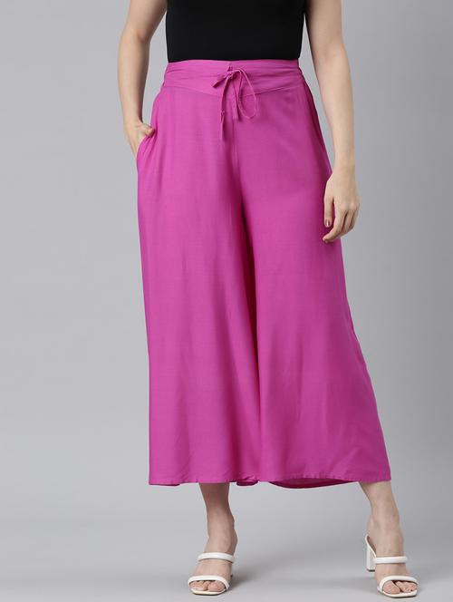 women solid high rise flared palazzo - 21729831 -  Standard Image - 0