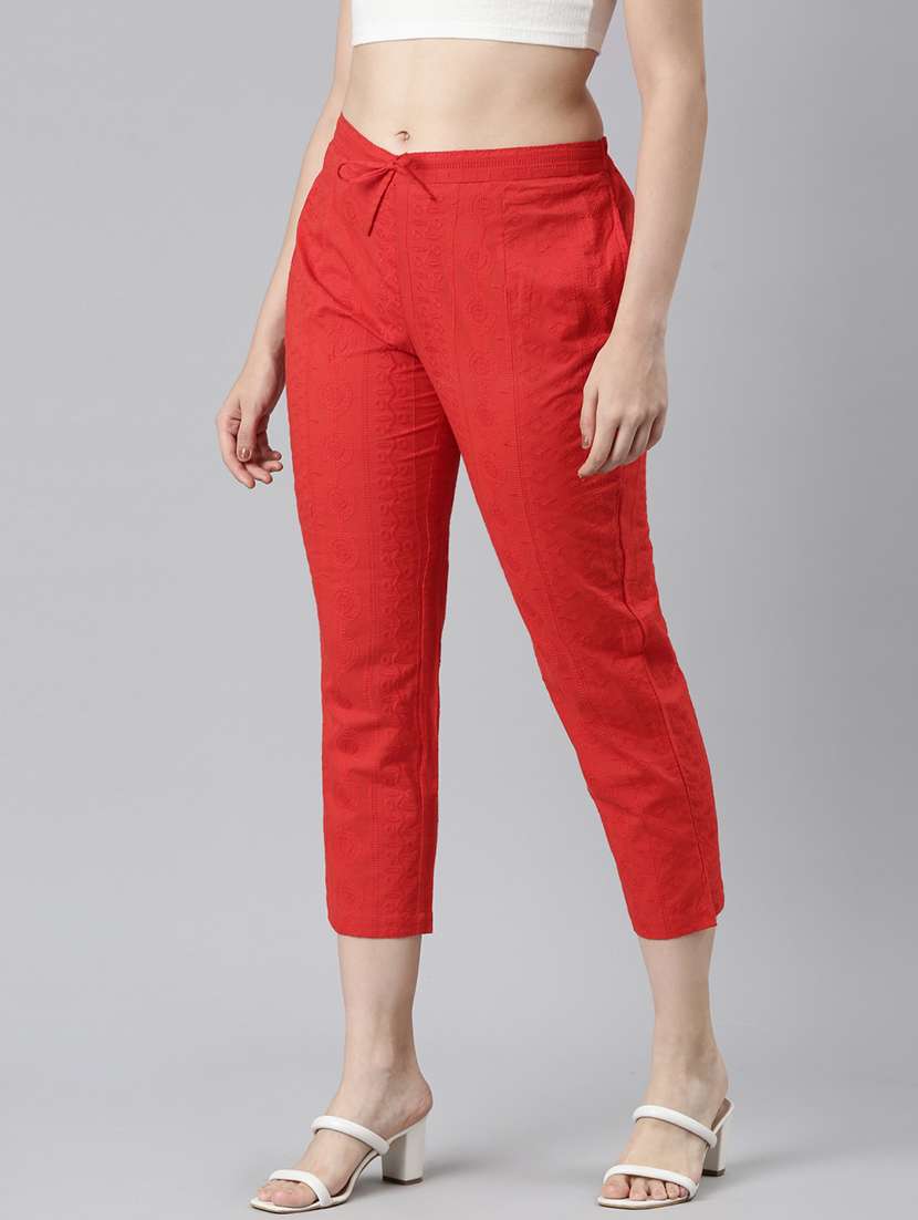 women embroidered mid rise tapered pant - 21729850 -  Standard Image - 2