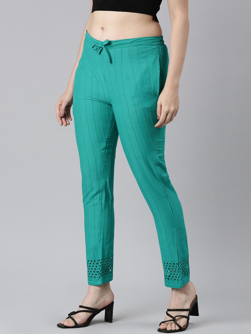women embroidered mid rise tapered pant - 21729856 - Standard Image - 2