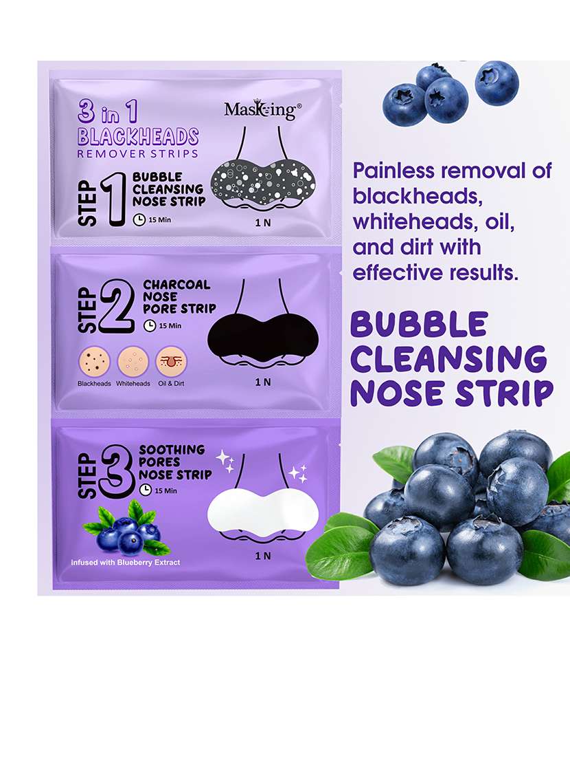 masking 3-in-1 blackheads remover nose strips, bubble cleansing, charcoal pore, soothing blueberry extract, pack of 2 - 21729858 - Standard Image - 2