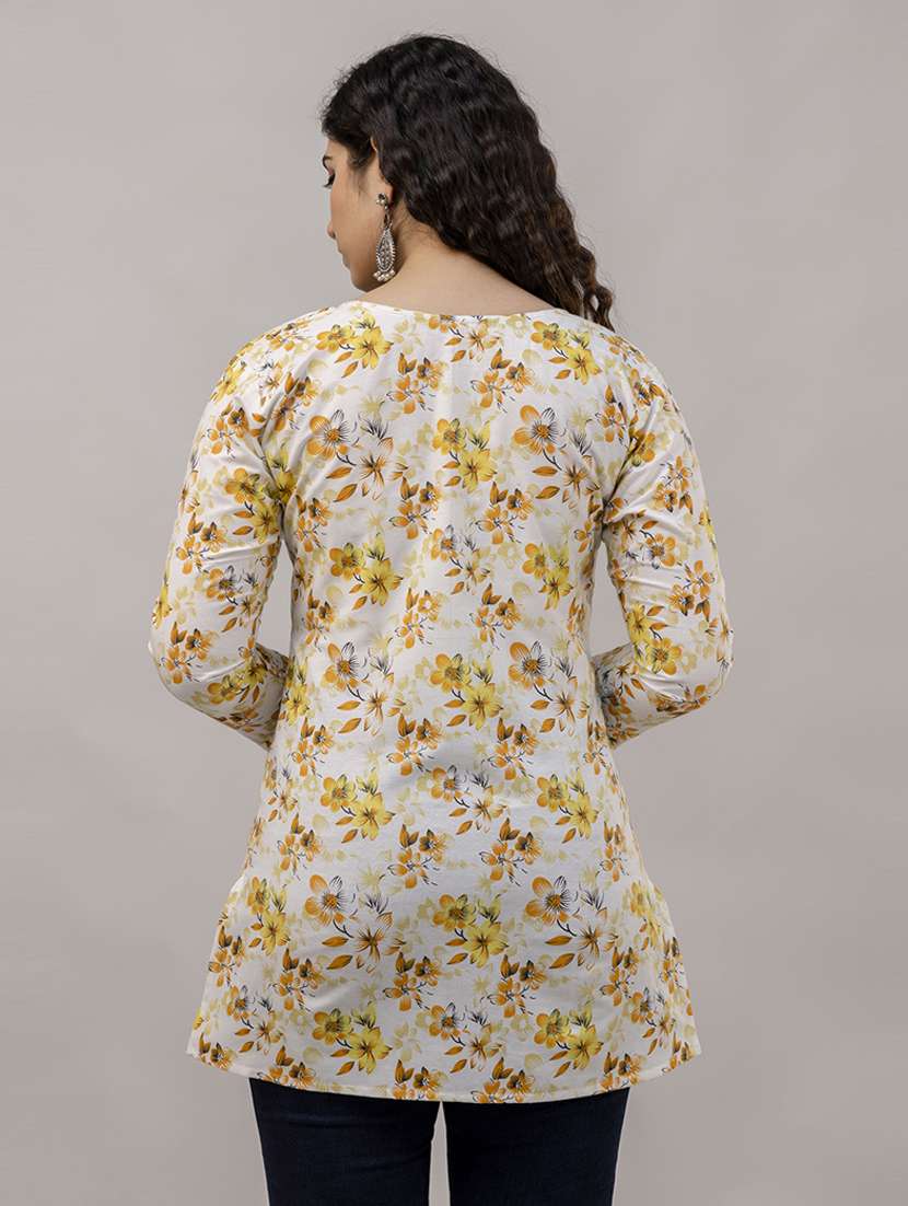 women floral three quarter sleeve straight kurti - 21729860 -  Standard Image - 2