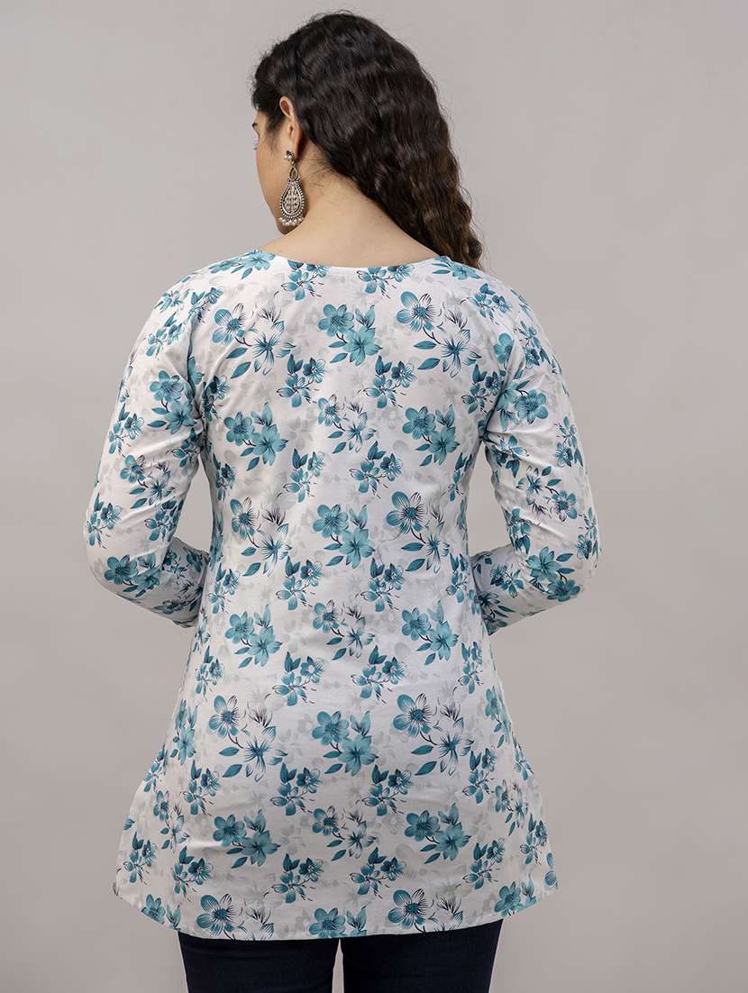women floral three quarter sleeve straight kurti - 21729865 - Standard Image - 2