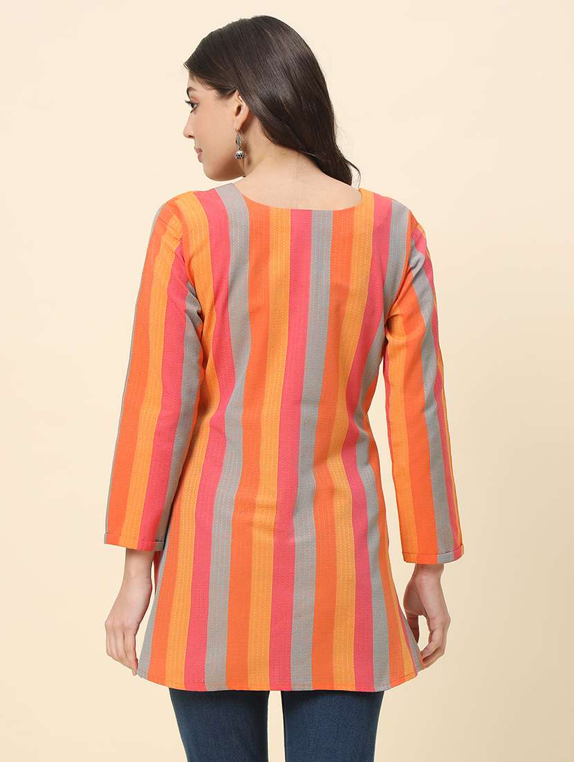 women stripedthree quarter sleeve straight kurti - 21729866 - Standard Image - 2