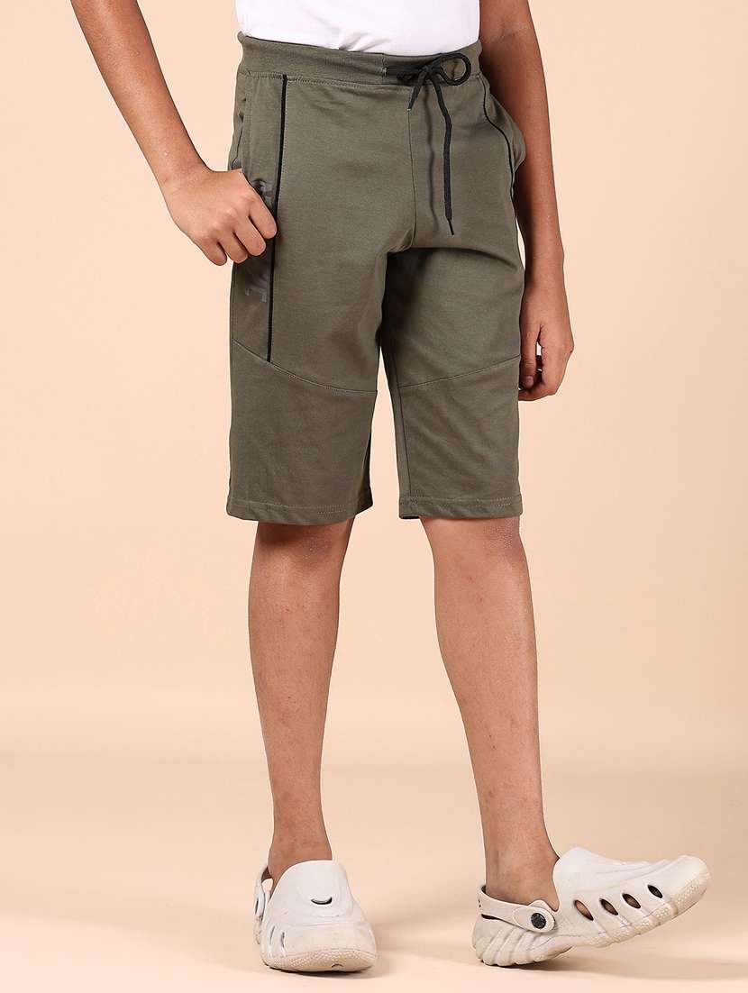 boys olive solid mid rise three-fourth shorts  - 21729934 -  Standard Image - 2