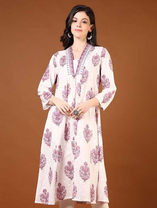 women printed three quarter sleeves straight kurta - 21729943 -  Standard Image - 0