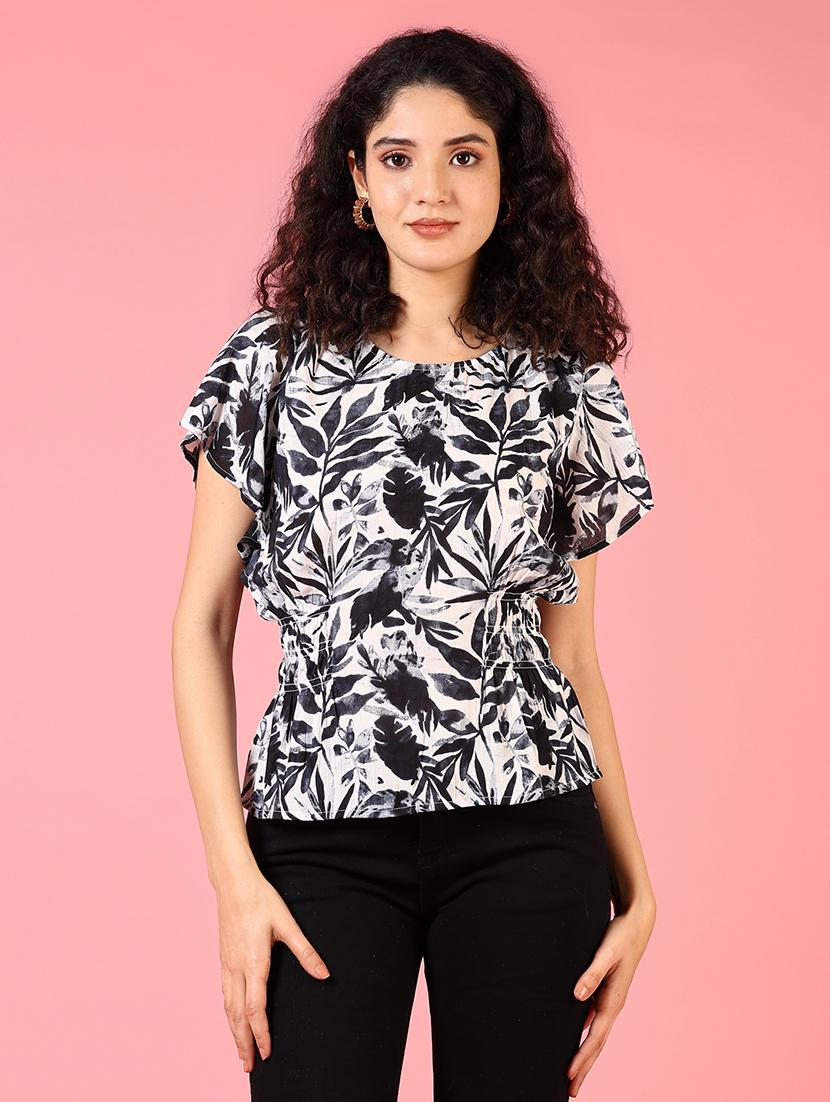 women black printed short sleeve top - 21729963 - Zoom Image - 0