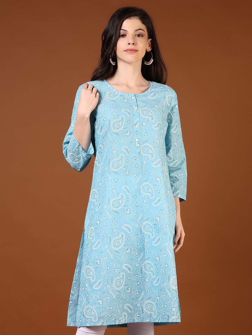 women printed three quarter sleeves straight kurta - 21729974 -  Zoom Image - 0