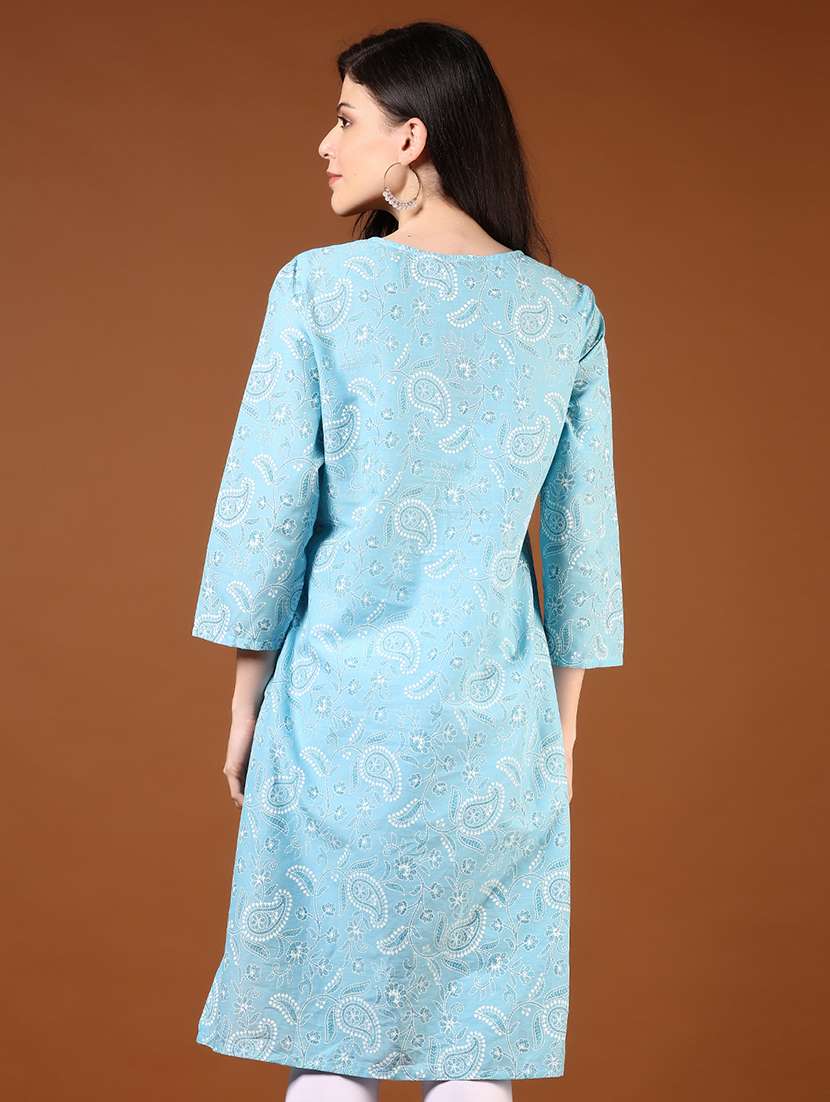 women printed three quarter sleeves straight kurta - 21729974 - Standard Image - 2