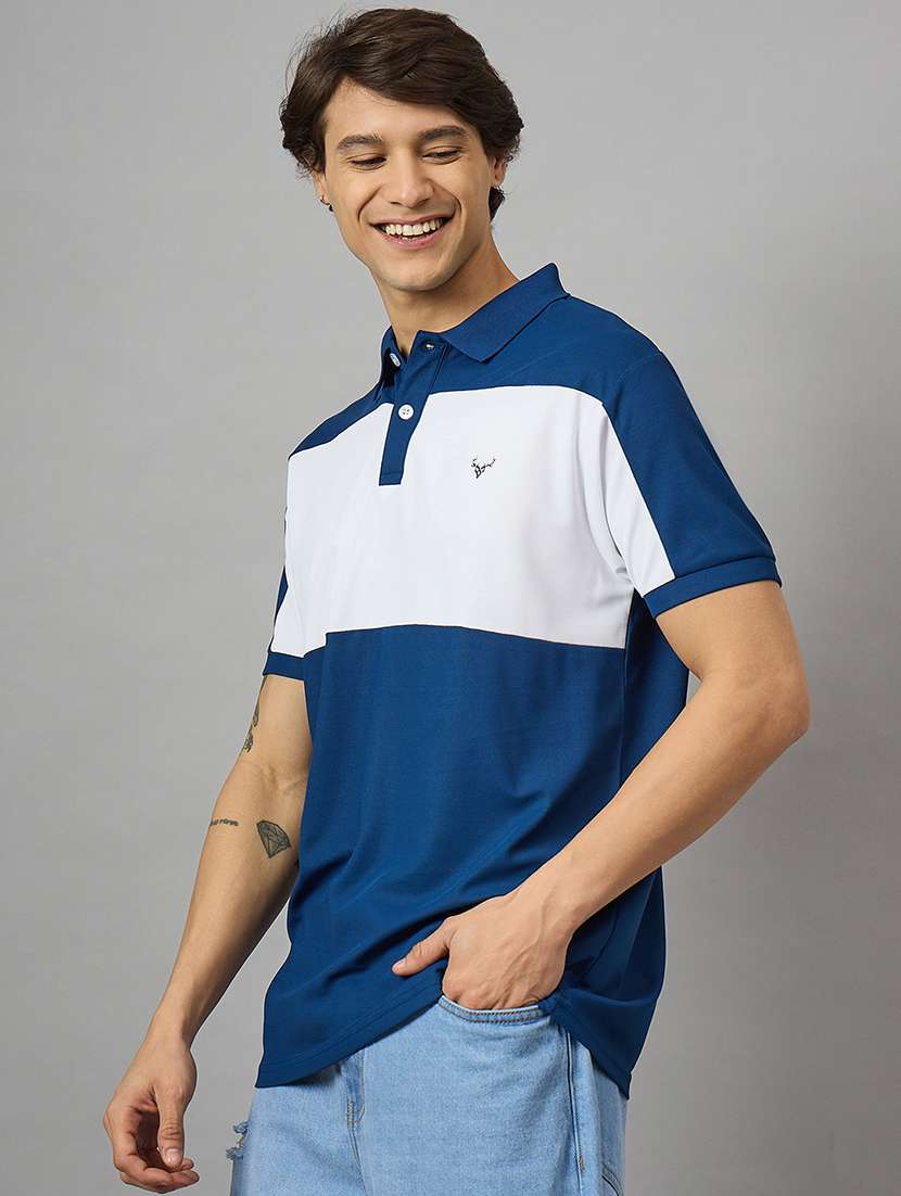 men loose fit color block polo t-shirt