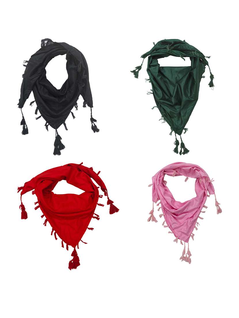 women pack of 4 plain tassel detailed scarves