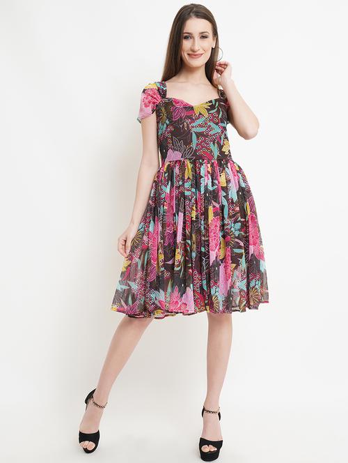 women printed short sleeves fit & flare dress - 21730156 - Standard Image - 0