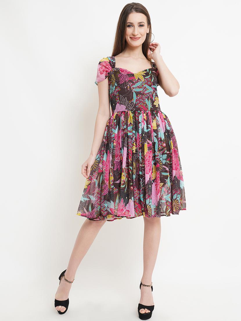 women printed short sleeves fit & flare dress - 21730156 - Zoom Image - 0