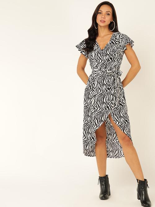 women printed flute sleeves wrap dress - 21730159 -  Standard Image - 0