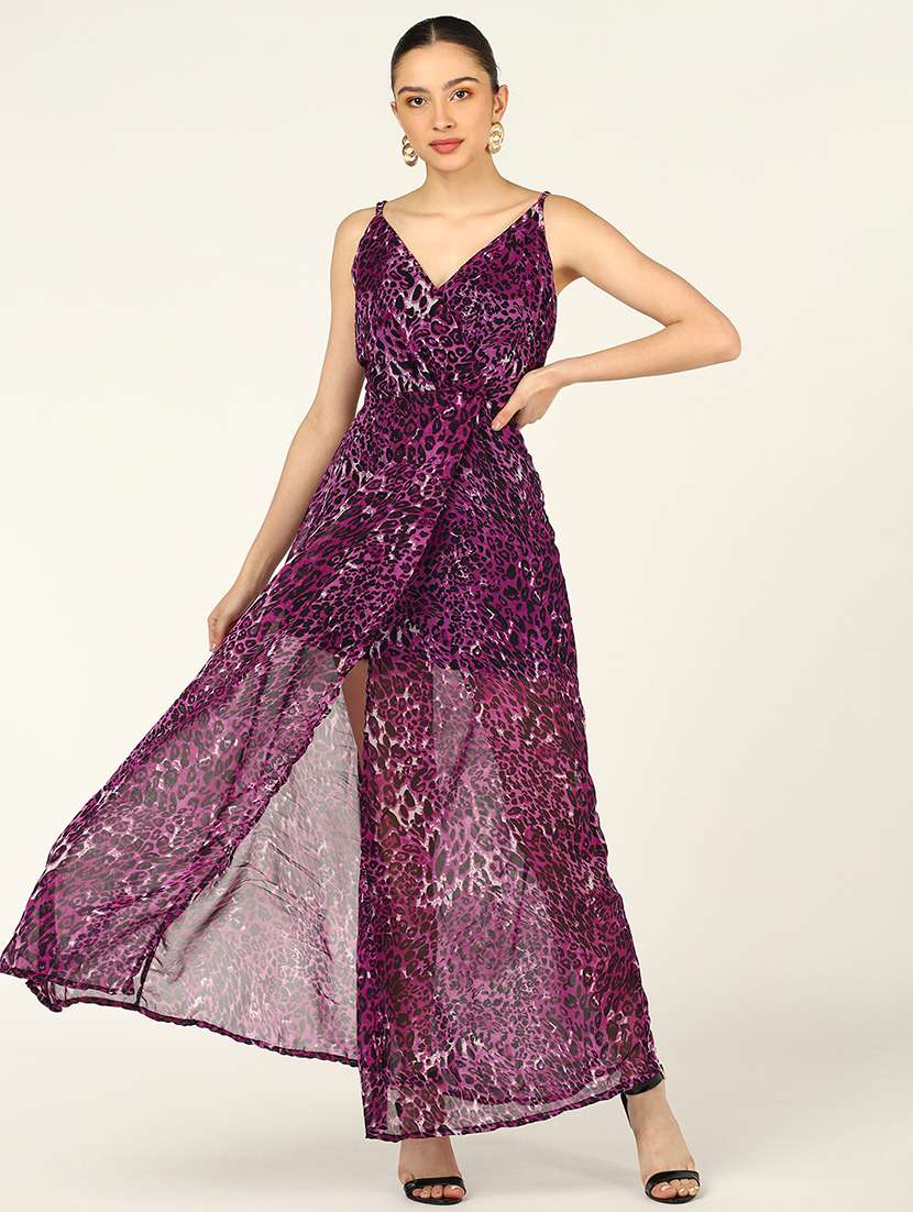 women animal print shoulder strap a-line dress