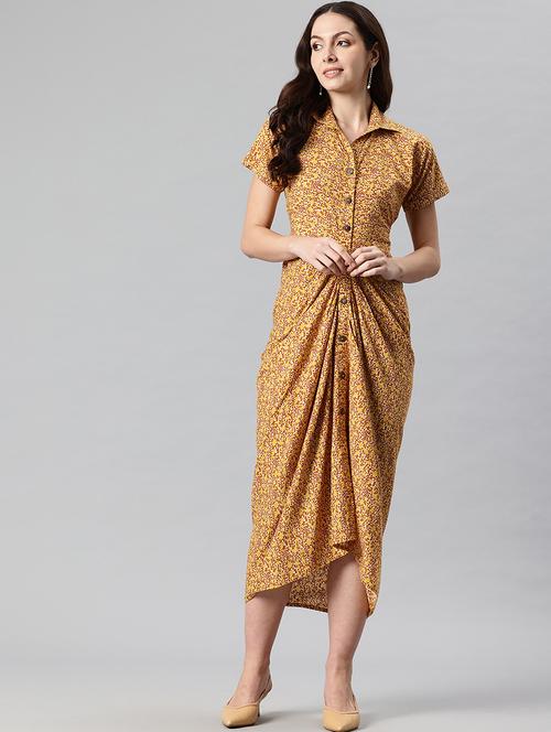 women printed collared asymmetric dress - 21730230 - Standard Image - 0