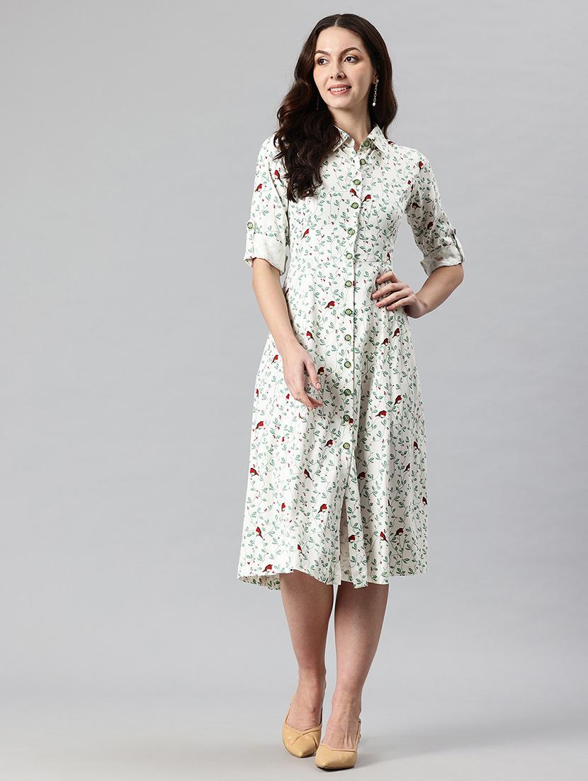 women printed collared a-line dress - 21730238 -  Zoom Image - 0
