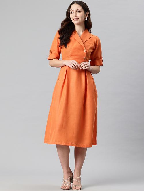 women solid lapel neck a-line dress - 21730241 -  Standard Image - 0