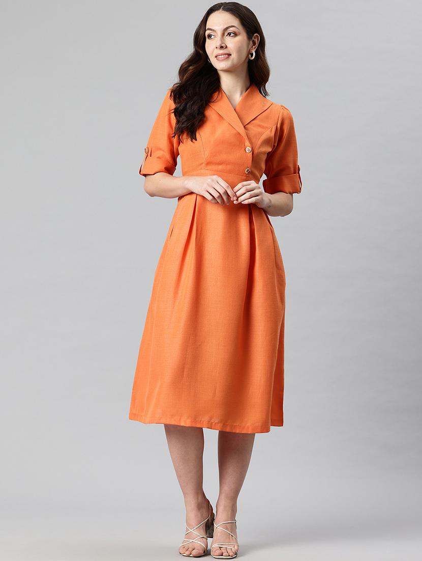 women solid lapel neck a-line dress - 21730241 -  Zoom Image - 0