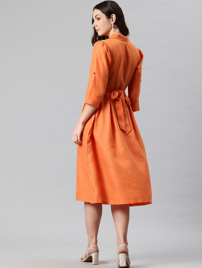 women solid lapel neck a-line dress - 21730241 - Standard Image - 2
