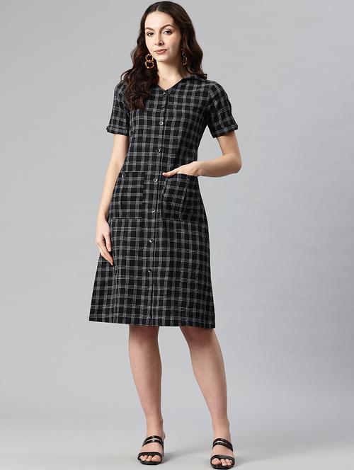 women checkered collared puff sleeves shirt dress - 21730243 - Standard Image - 0