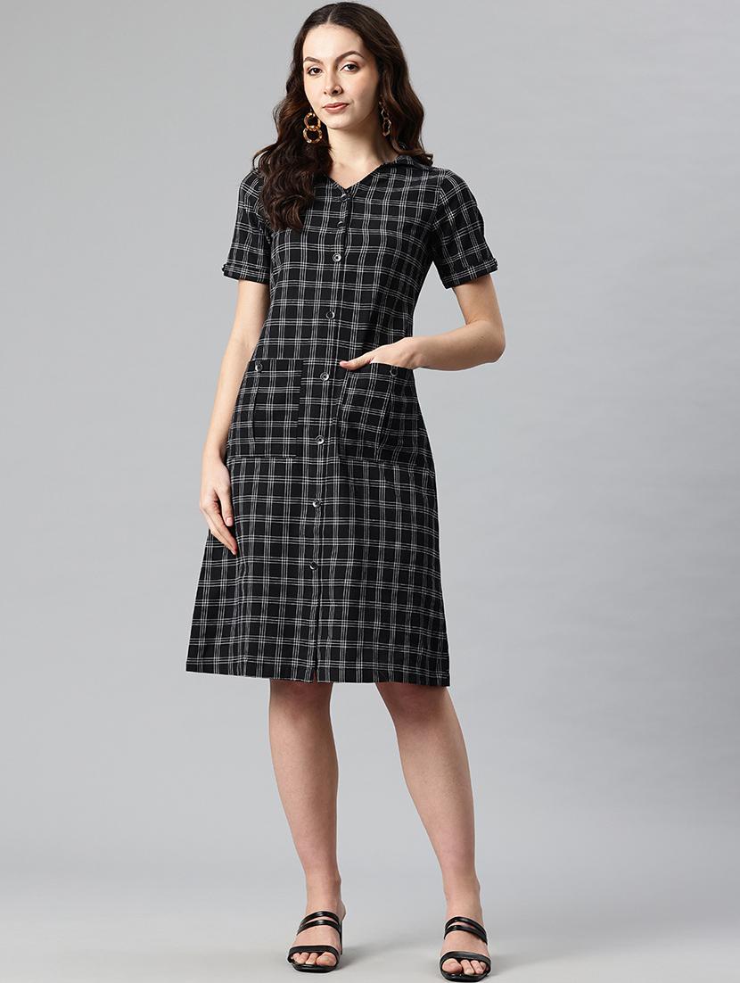 women checkered collared puff sleeves shirt dress - 21730243 - Zoom Image - 0