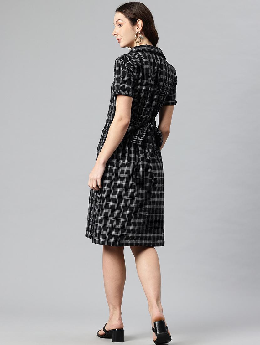women checkered collared puff sleeves shirt dress - 21730243 - Standard Image - 2