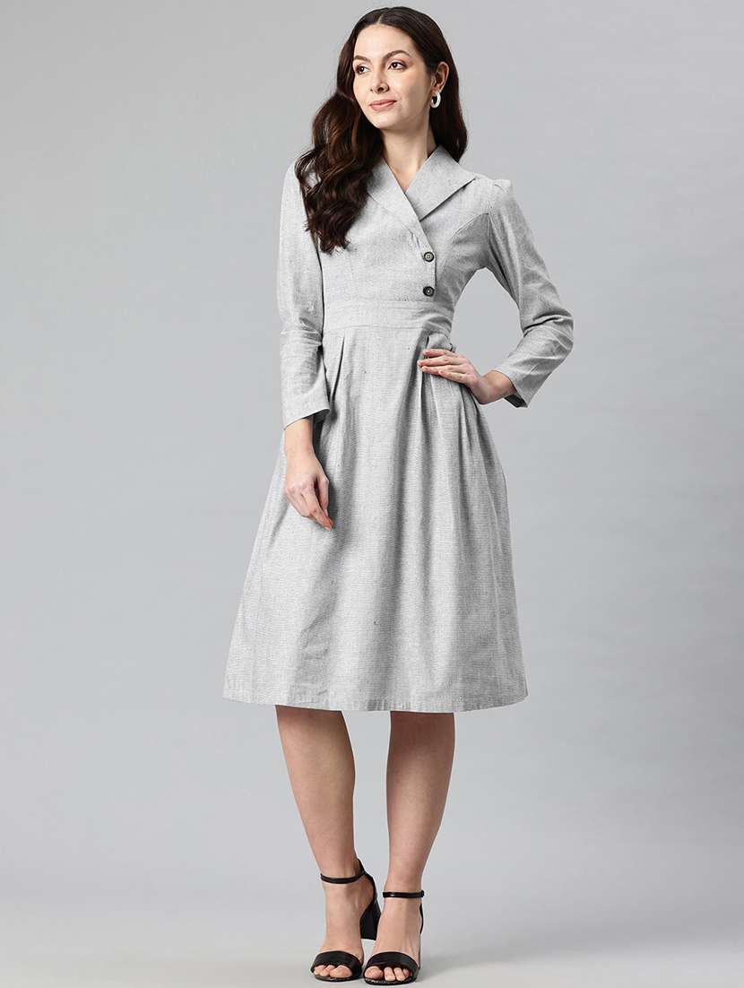 women solid puff sleeves a-line dress
