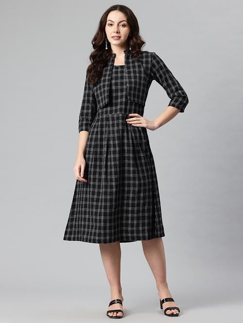 women checkered mandarin neck layered dress - 21730250 - Standard Image - 0