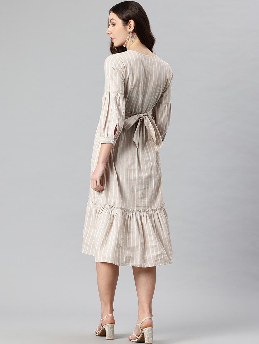 women striped puff sleeves tiered dress - 21730253 - Standard Image - 2