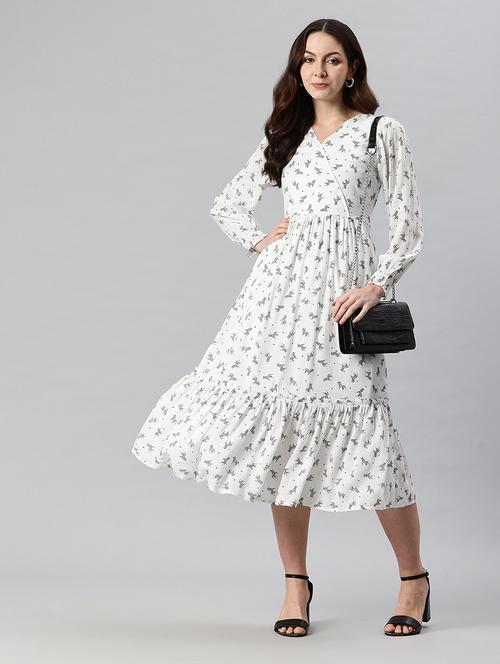 women printed puff sleeves tiered dress - 21730256 - Standard Image - 0
