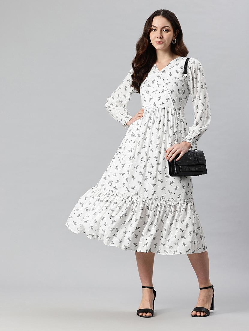 women printed puff sleeves tiered dress - 21730256 - Zoom Image - 0
