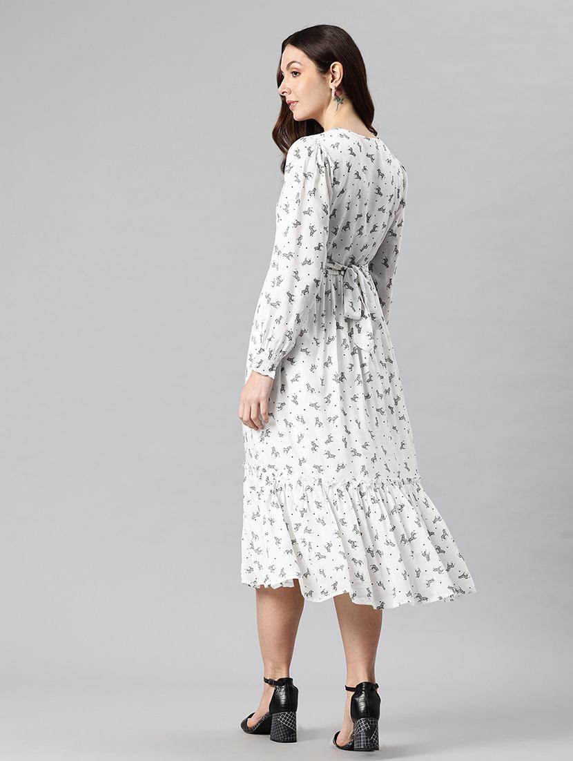 women printed puff sleeves tiered dress - 21730256 - Standard Image - 2
