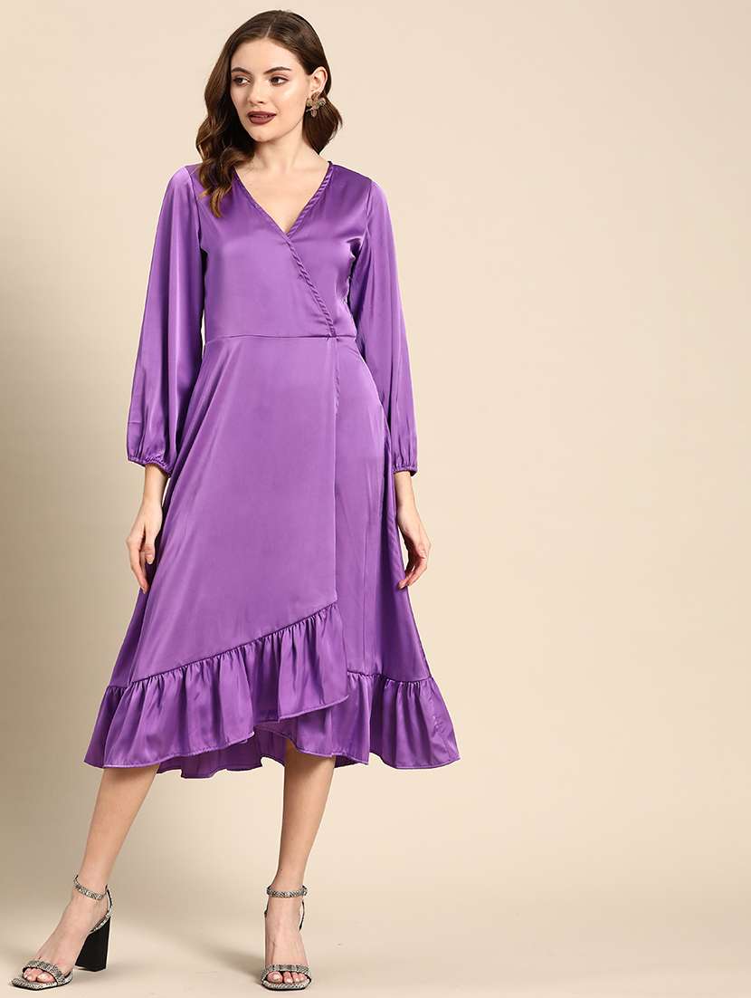 women solid wrap dress