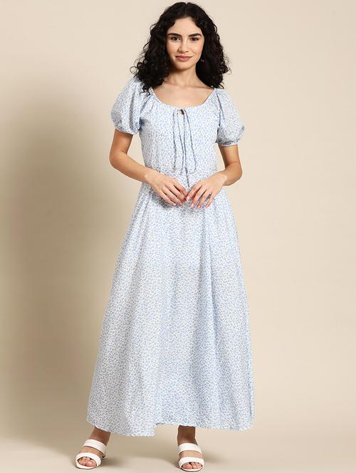 women tie up neck printed fit & flared dress - 21730275 - Standard Image - 0