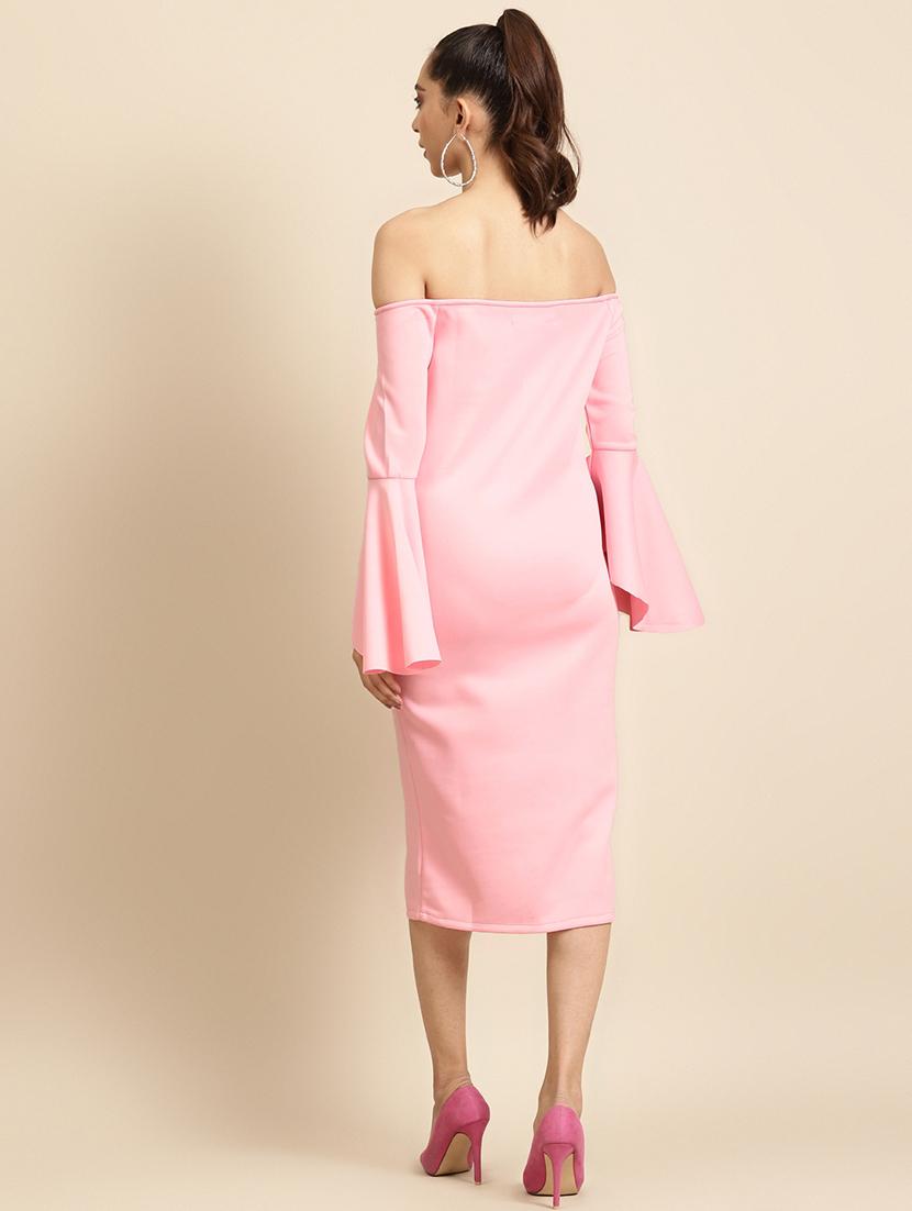 women bell sleeves solid bodycon dress - 21730299 - Standard Image - 2