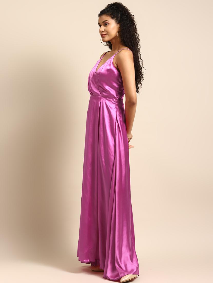 women solid high slit maxi dress - 21730306 - Standard Image - 2