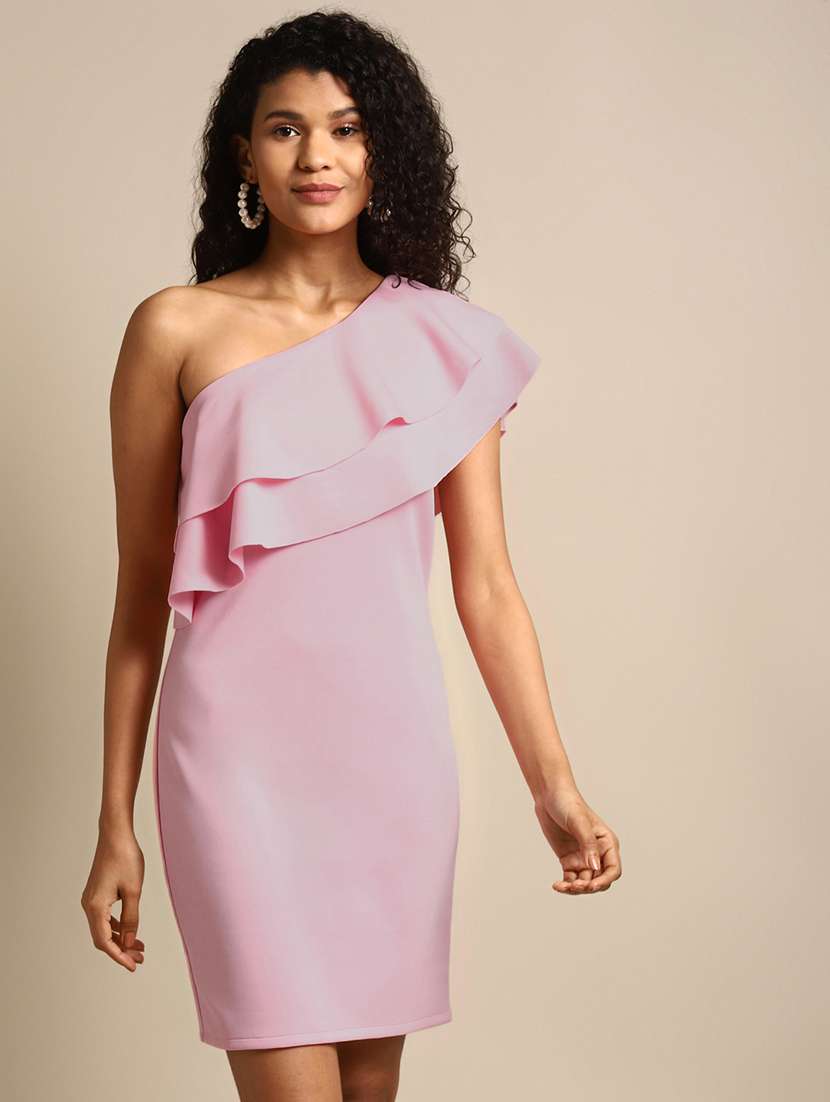 women single shoulder solid bodycon dress