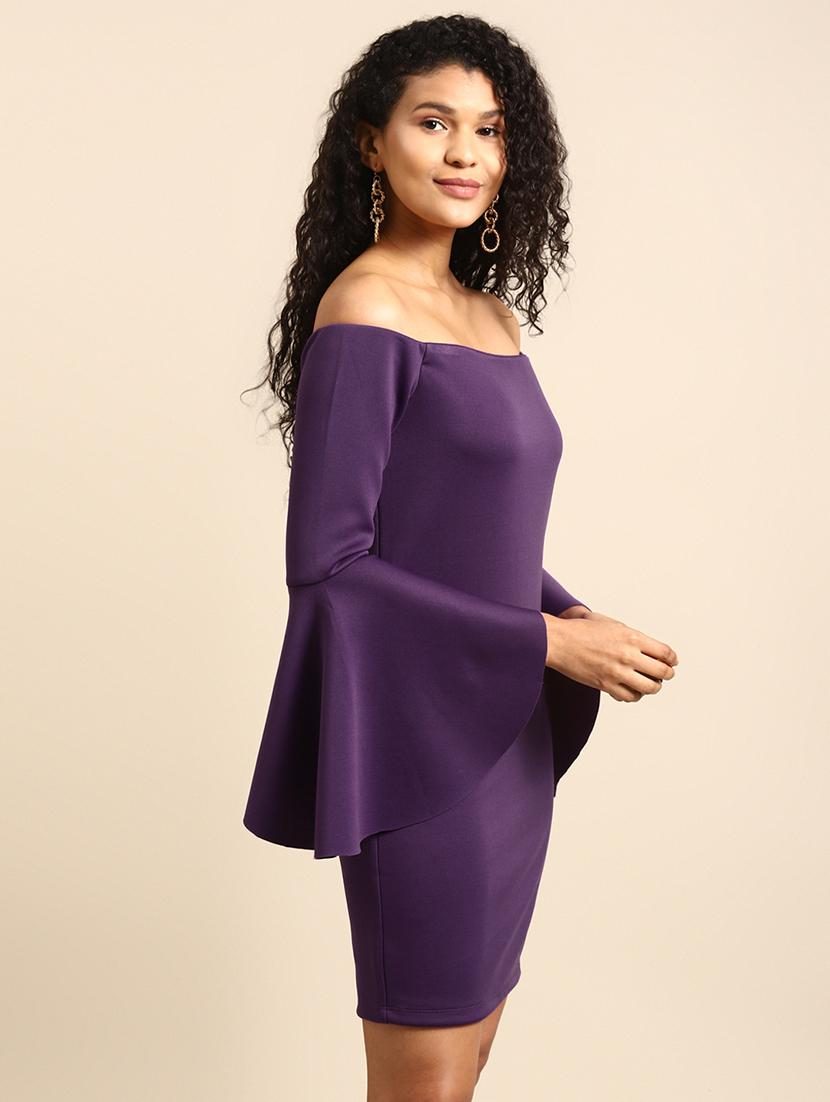 women solid off shoulder sheath dress - 21730315 - Standard Image - 2