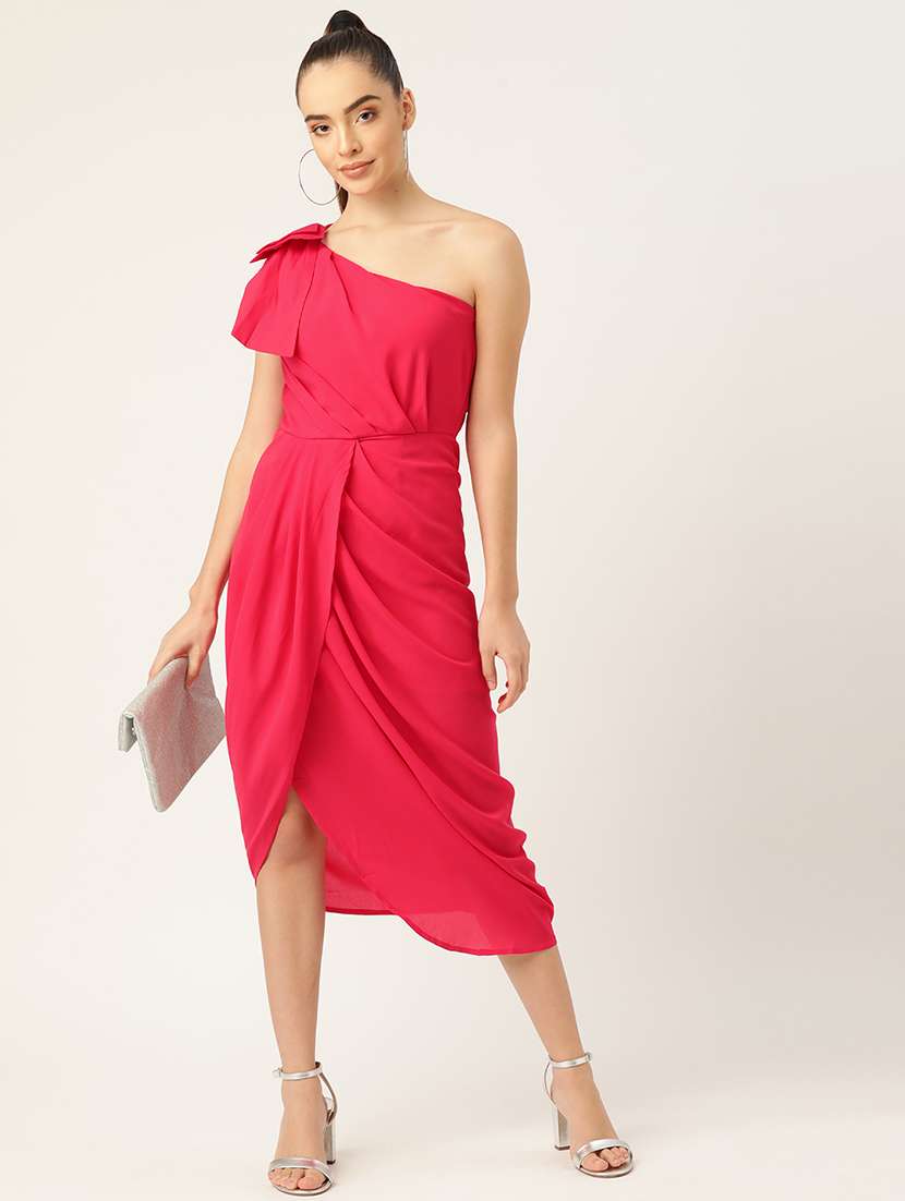 women single shoulder solid asymmetric dress