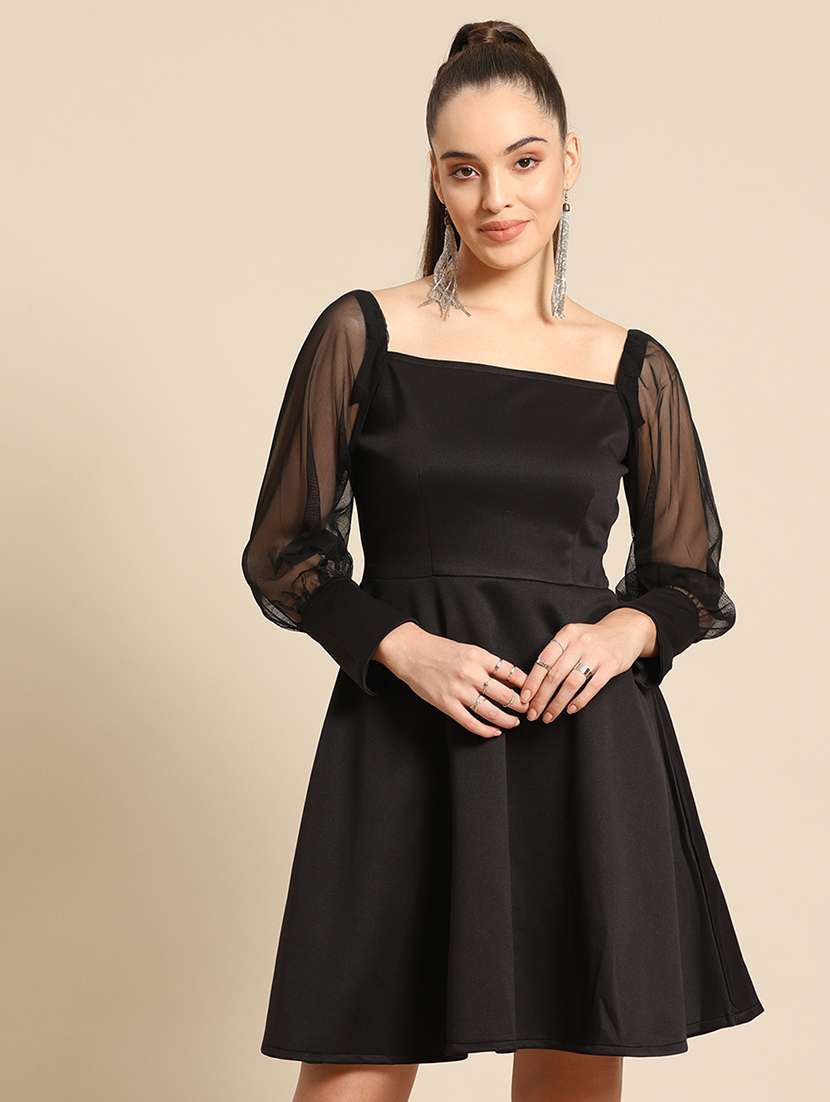 black polyester aline dress