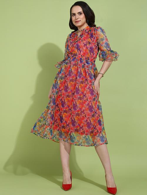 women printed a-line dress - 21730351 - Standard Image - 0