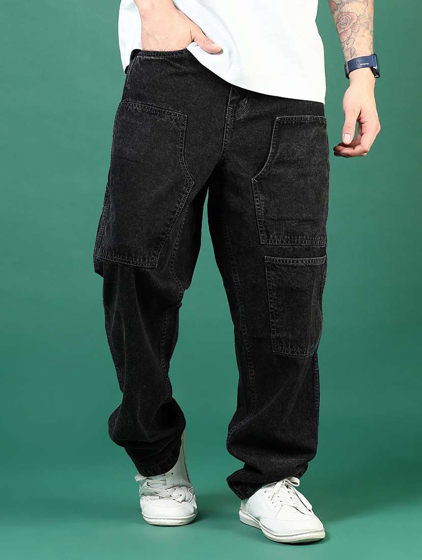 men black mid rise denim cargo