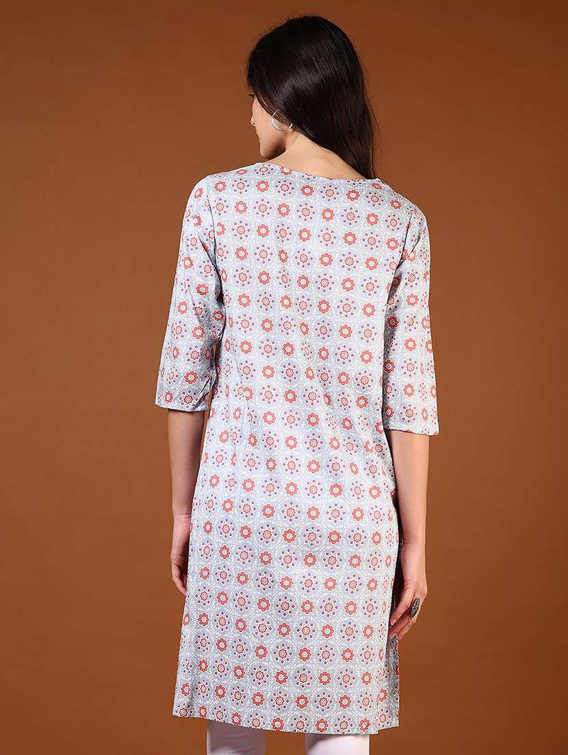 women printed three quarter sleeve straight kurta - 21730399 -  Standard Image - 2