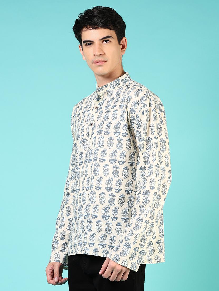 men paisley printed mandarin neck short kurta - 21730415 - Standard Image - 2