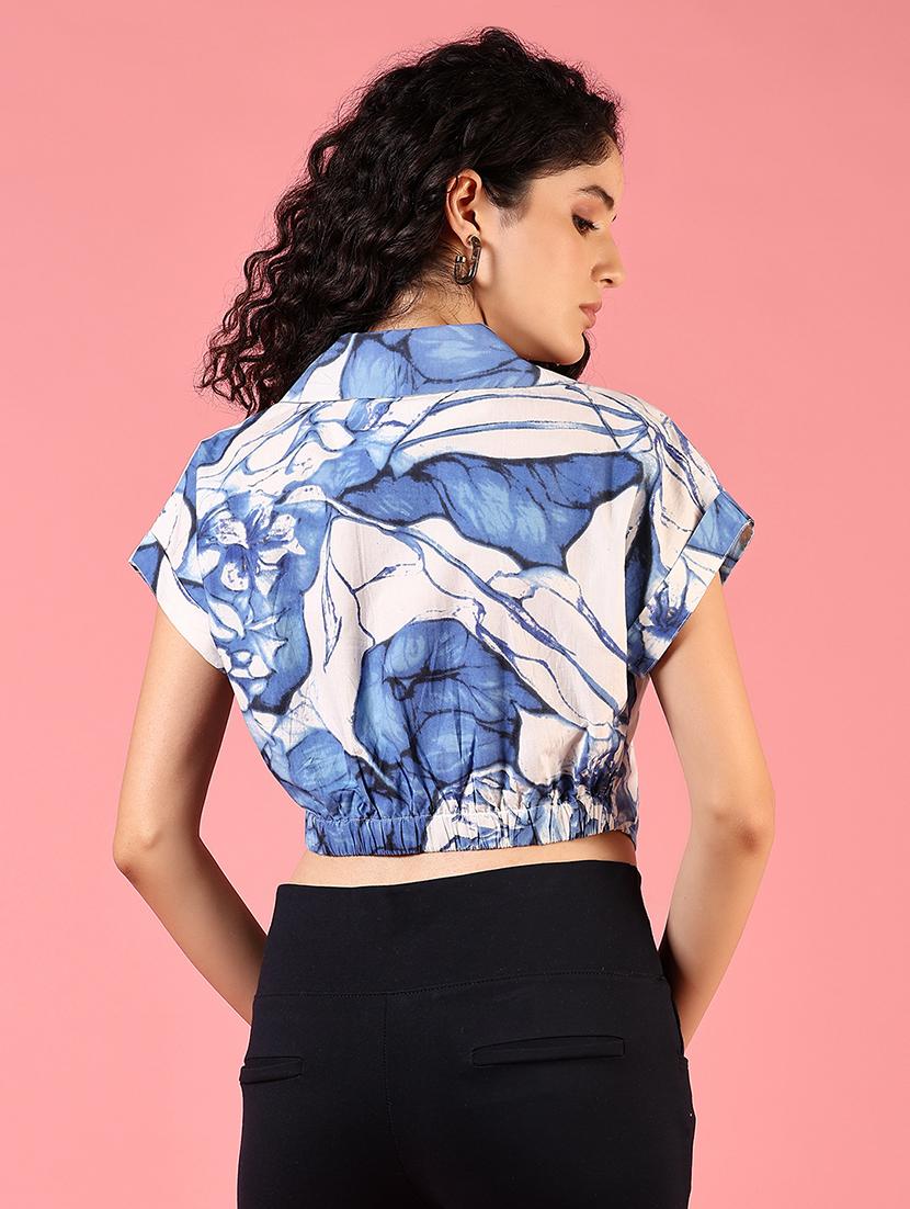 women printed short sleeves crop shirt - 21730418 - Standard Image - 2