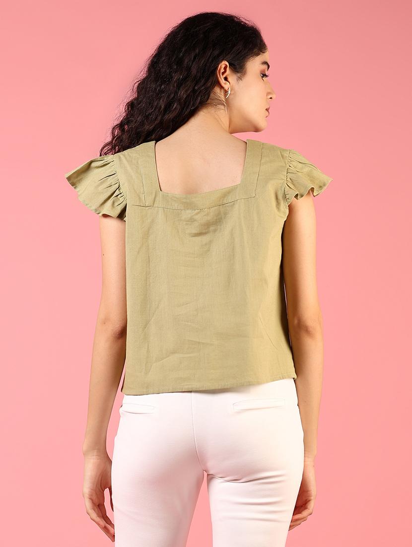 women olive solid square neck top - 21730428 - Standard Image - 2