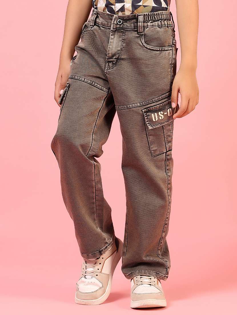boys solid mid rise denim cargo