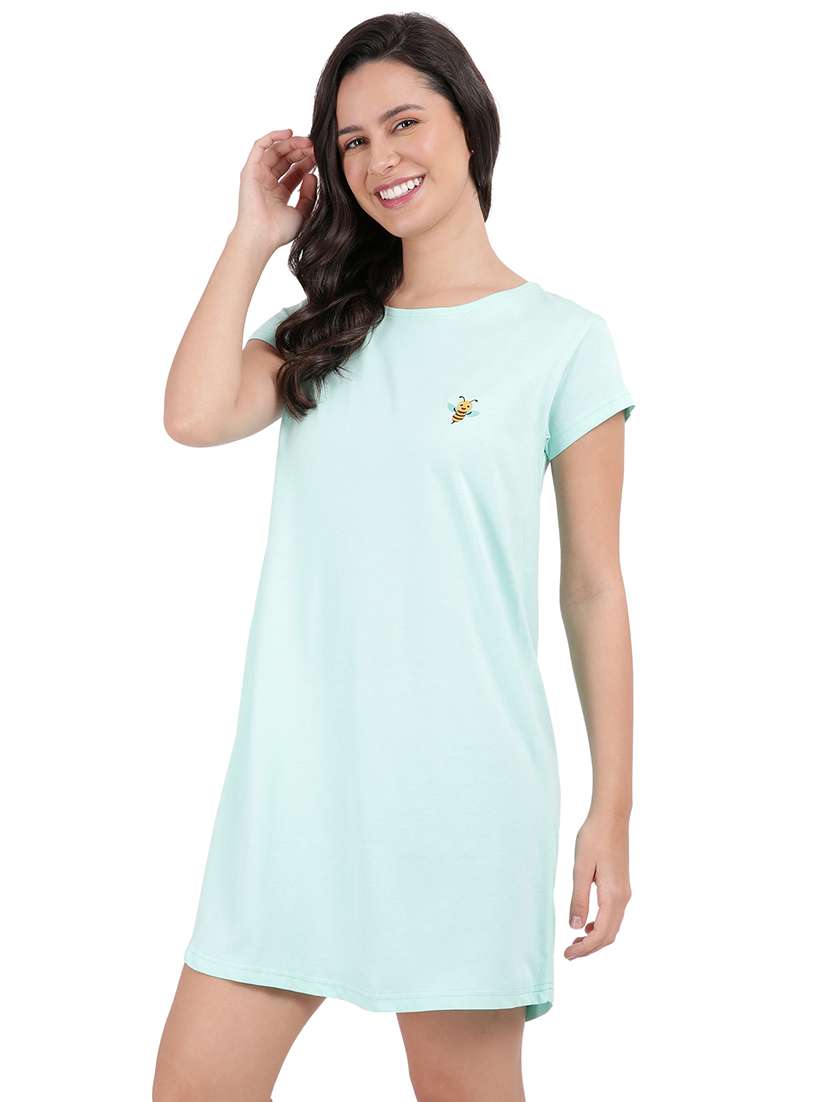 women solid round neck sleepshirt - 21730647 -  Standard Image - 2