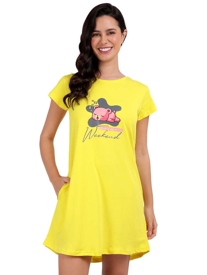 women printed round neck sleepshirt